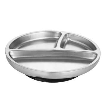 Stainless Steel Suction Toddler Divided Plate w/Colored Suction